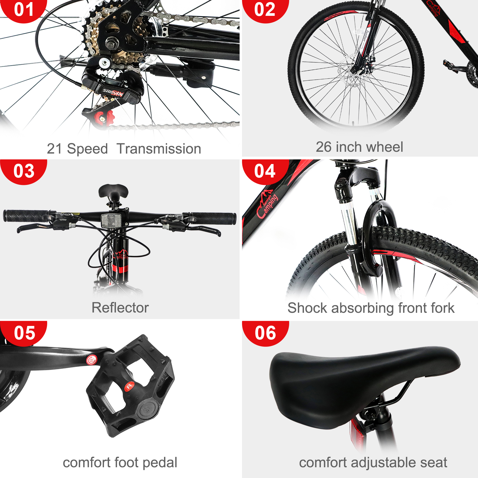 21 Speed Red Black Mountain Bi - Cycling Commute Speed บทวิจารณ์และราคา
